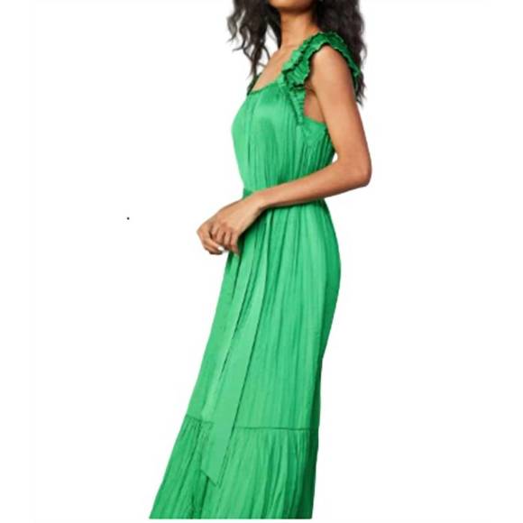 NEW CURRENT AIR crinkled ruffled shoulder midi dress in emerald green - Picture 3 of 4